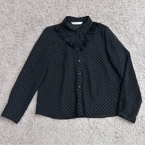Zara Basic Black Swiss Dot Long Sleeve Button Up Blouse Shirt Womens M